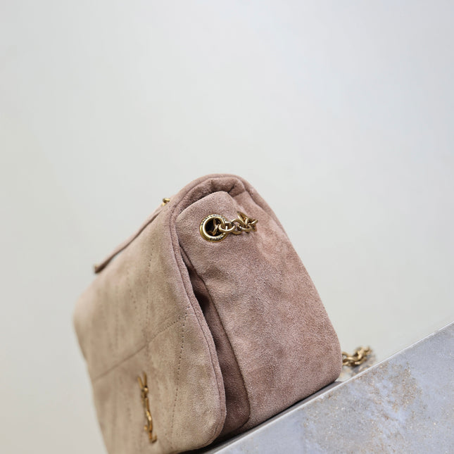 YSL 25S JAMIE 4.3 MINI 20 IN DUSTY ROSE BEIGE SUEDE GOLD HARDWARE