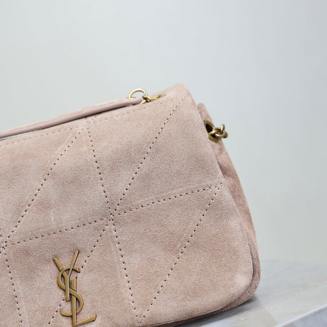 YSL 25S JAMIE 4.3 MINI 20 IN DUSTY ROSE BEIGE SUEDE GOLD HARDWARE