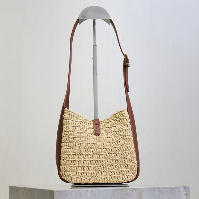 YSL 25S LE 5 À 7 SUPPLE BABY 16 IN RAFFIA AND CALFSKIN GOLD HARDWARE