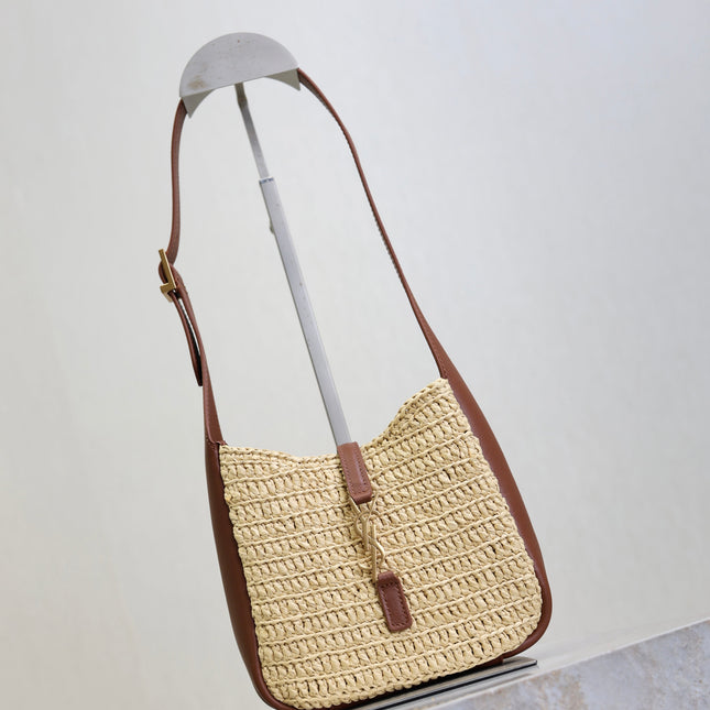 YSL 25S LE 5 À 7 SUPPLE BABY 16 IN RAFFIA AND CALFSKIN GOLD HARDWARE