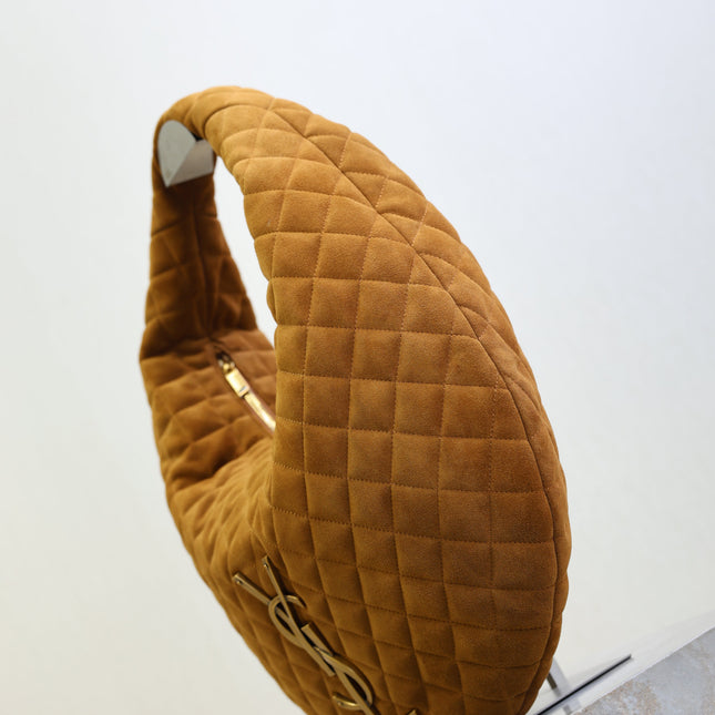 YSL 25S ICARINO 44 IN CARAMEL QUILTED SUEDE GOLD HARDWARE