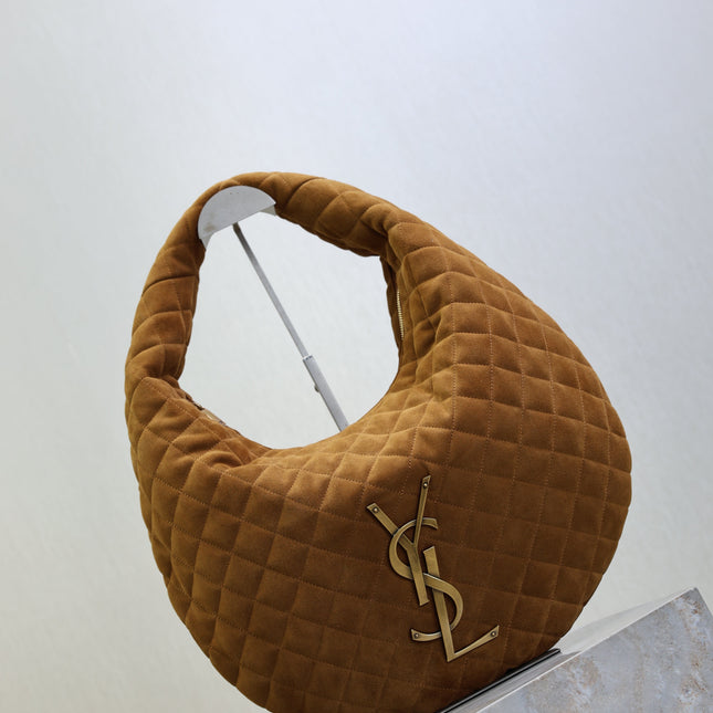 YSL 25S ICARINO 44 IN CARAMEL QUILTED SUEDE GOLD HARDWARE