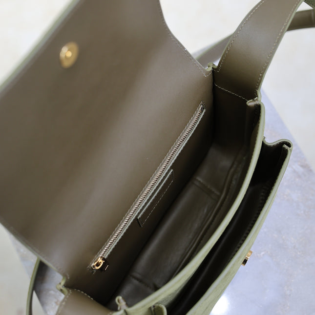 YSL 25S NIKI SATCHEL 22 IN BARLEY GREEN SUEDE GOLD HARDWARE