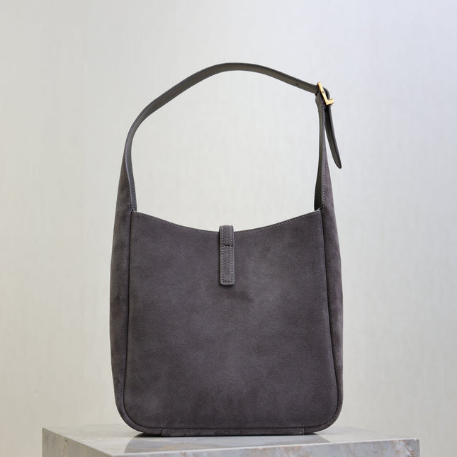YSL 25S LE 5 À 7 SUPPLE SMALL 23 IN DARK GRAY SUEDE GOLD HARDWARE