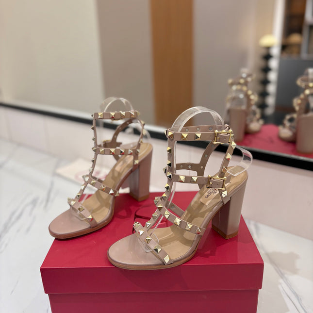 VALENTINO 26S STUDDED HIGH HEEL SANDALS 90 MM IN NUDE CALFSKIN