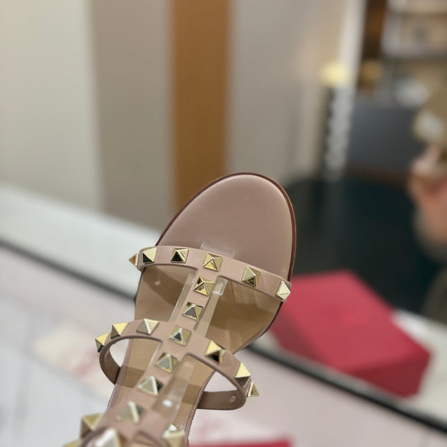VALENTINO 26S STUDDED HIGH HEEL SANDALS 90 MM IN NUDE CALFSKIN