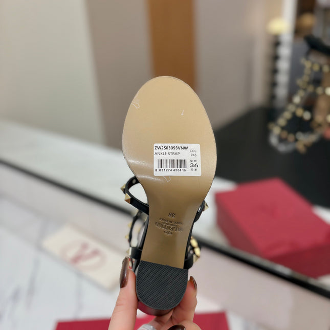 VALENTINO 26S STUDDED HIGH HEEL SANDALS 90 MM IN BLACK CALFSKIN
