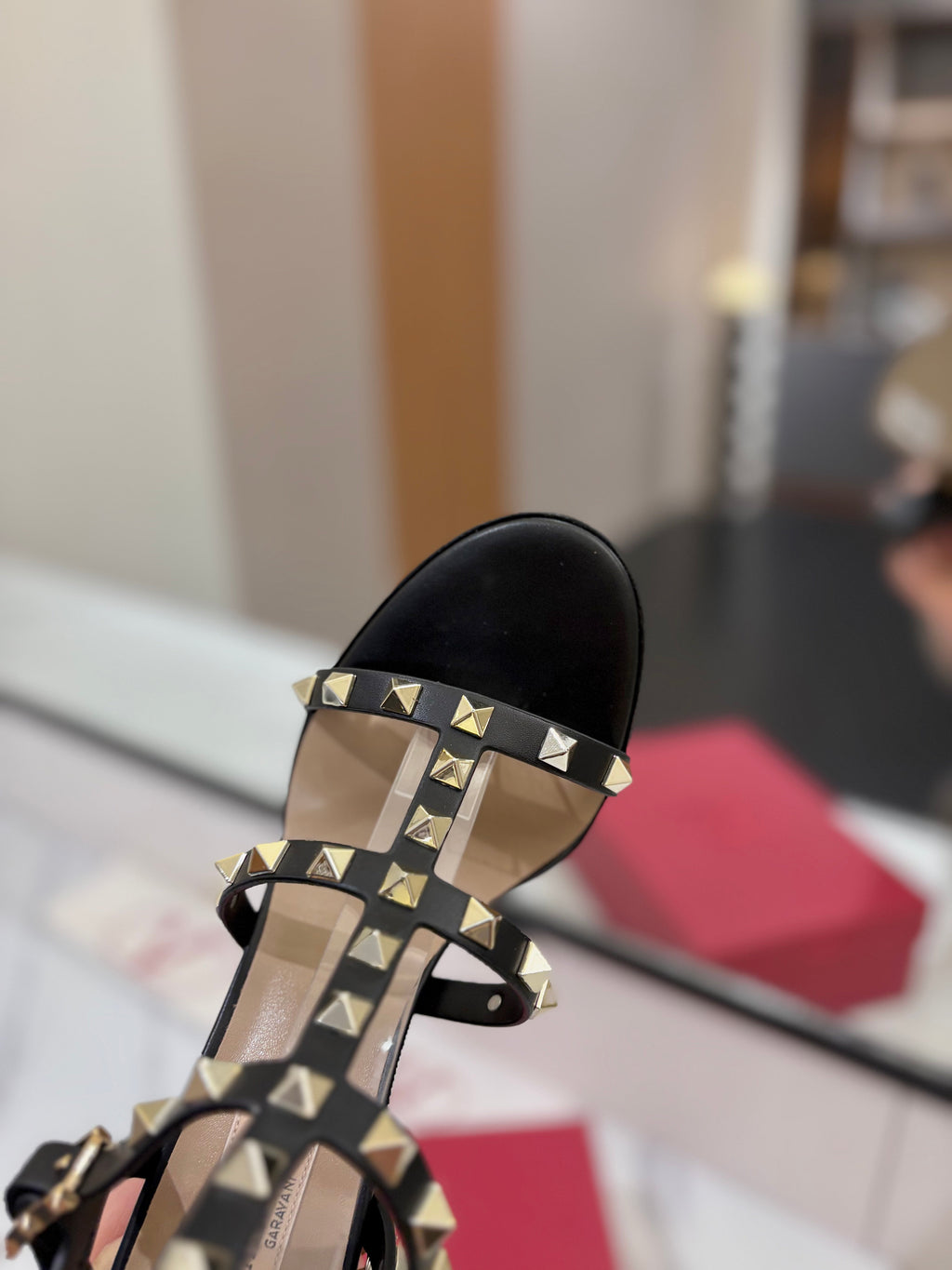 VALENTINO 26S STUDDED HIGH HEEL SANDALS 90 MM IN BLACK CALFSKIN
