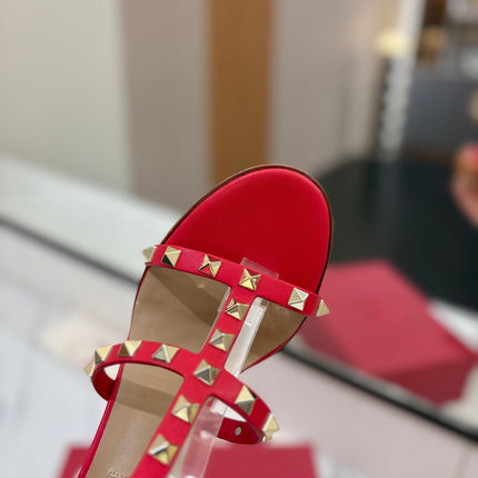 VALENTINO 26S STUDDED HIGH HEEL SANDALS 90 MM IN RED CALFSKIN