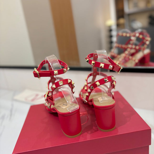 VALENTINO 26S STUDDED HIGH HEEL SANDALS 65 MM IN RED CALFSKIN