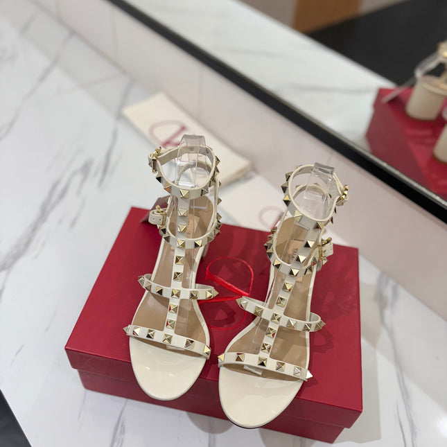 VALENTINO 26S STUDDED HIGH HEEL SANDALS 65 MM IN CREAM WHITE CALFSKIN