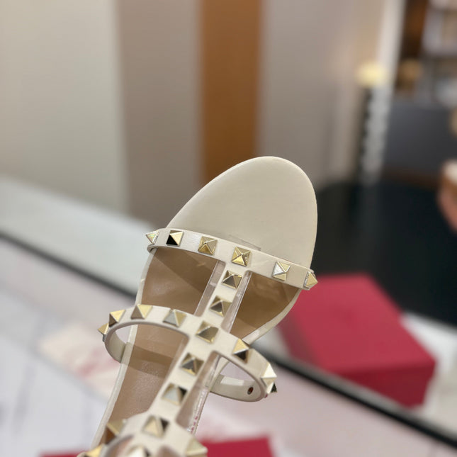 VALENTINO 26S STUDDED HIGH HEEL SANDALS 65 MM IN CREAM WHITE CALFSKIN