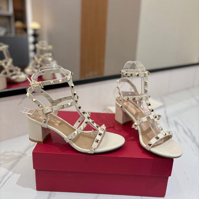 VALENTINO 26S STUDDED HIGH HEEL SANDALS 65 MM IN CREAM WHITE CALFSKIN