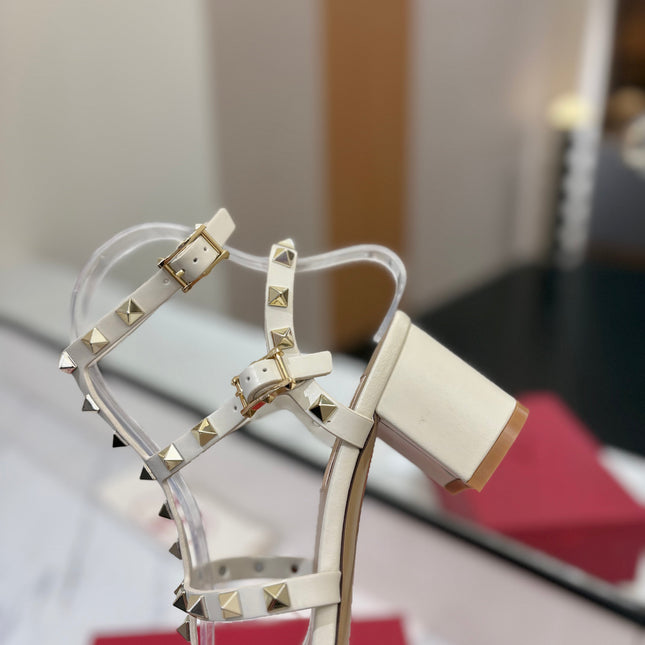 VALENTINO 26S STUDDED HIGH HEEL SANDALS 65 MM IN CREAM WHITE CALFSKIN