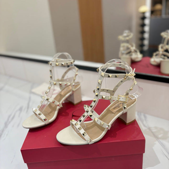 VALENTINO 26S STUDDED HIGH HEEL SANDALS 65 MM IN CREAM WHITE CALFSKIN