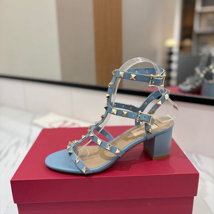 VALENTINO 26S STUDDED HIGH HEEL SANDALS 65 MM IN SKY BLUE CALFSKIN