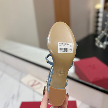 VALENTINO 26S STUDDED HIGH HEEL SANDALS 65 MM IN SKY BLUE CALFSKIN