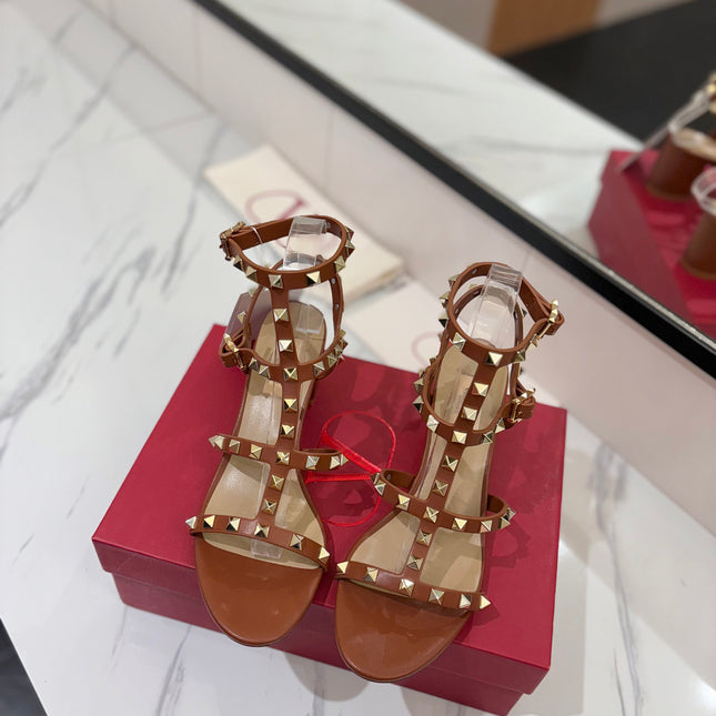VALENTINO 26S STUDDED HIGH HEEL SANDALS 65 MM IN BROWN CALFSKIN