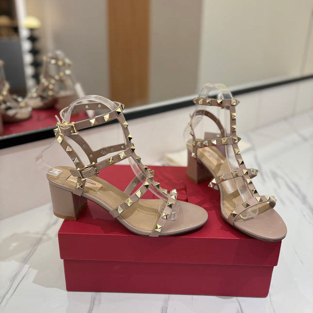 VALENTINO 26S STUDDED HIGH HEEL SANDALS 65 MM IN NUDE CALFSKIN