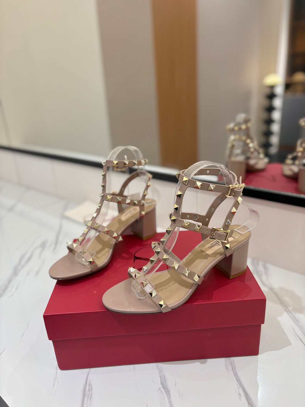 VALENTINO 26S STUDDED HIGH HEEL SANDALS 65 MM IN NUDE CALFSKIN