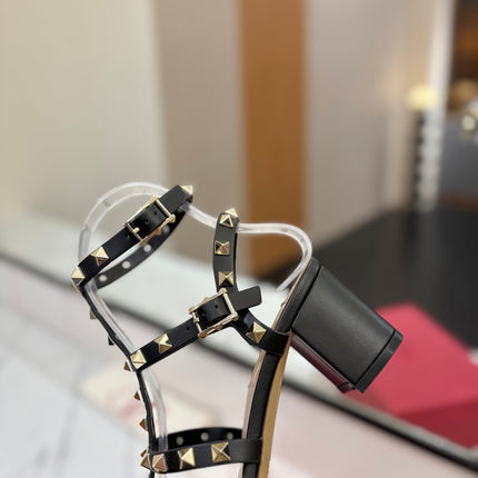 VALENTINO 26S STUDDED HIGH HEEL SANDALS 65 MM IN BLACK CALFSKIN