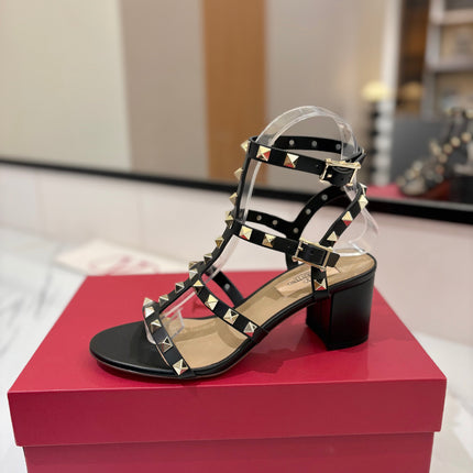 VALENTINO 26S STUDDED HIGH HEEL SANDALS 65 MM IN BLACK CALFSKIN