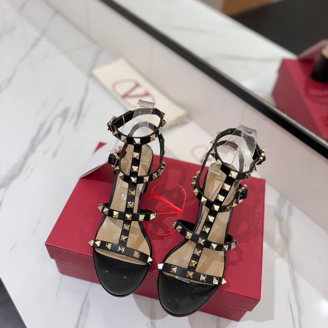 VALENTINO 26S STUDDED HIGH HEEL SANDALS 65 MM IN BLACK CALFSKIN