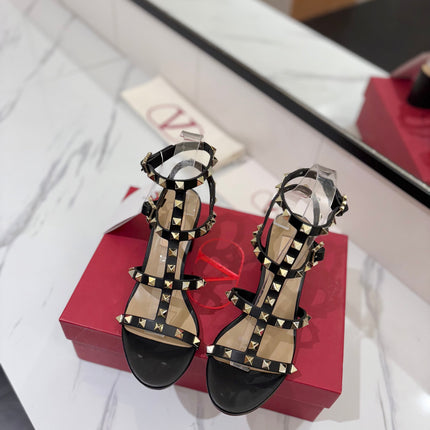 VALENTINO 26S STUDDED HIGH HEEL SANDALS 65 MM IN BLACK CALFSKIN