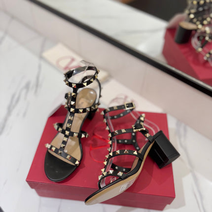VALENTINO 26S STUDDED HIGH HEEL SANDALS 65 MM IN BLACK CALFSKIN