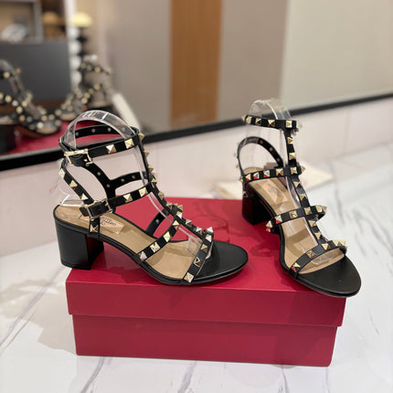 VALENTINO 26S STUDDED HIGH HEEL SANDALS 65 MM IN BLACK CALFSKIN