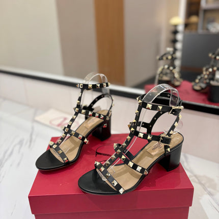VALENTINO 26S STUDDED HIGH HEEL SANDALS 65 MM IN BLACK CALFSKIN