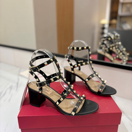 VALENTINO 26S STUDDED HIGH HEEL SANDALS 65 MM IN BLACK CALFSKIN