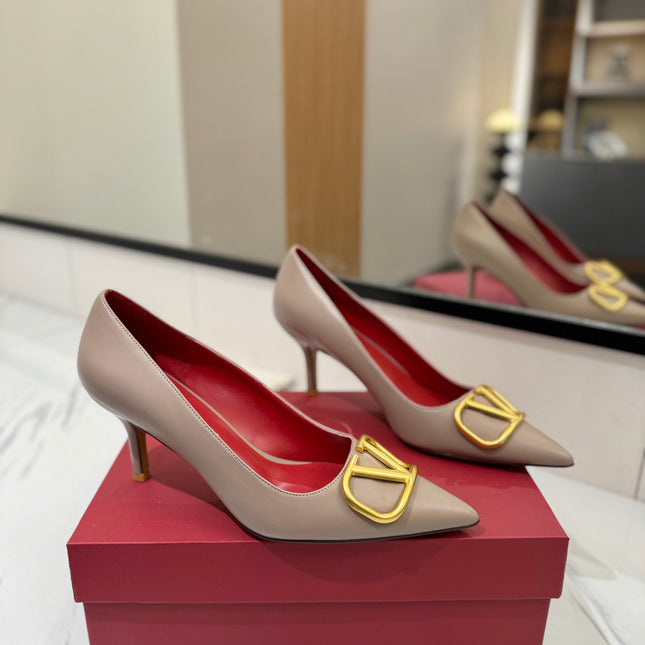 VALENTINO 26S HIGH HEELS 75 MM IN BEIGE SMOOTH CALFSKIN WITH GOLD HARDWARE