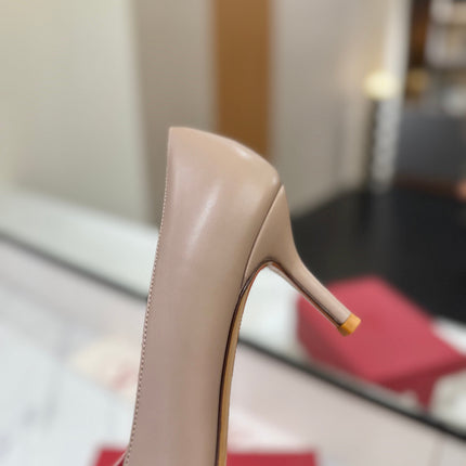 VALENTINO 26S HIGH HEELS 75 MM IN BEIGE SMOOTH CALFSKIN WITH GOLD HARDWARE