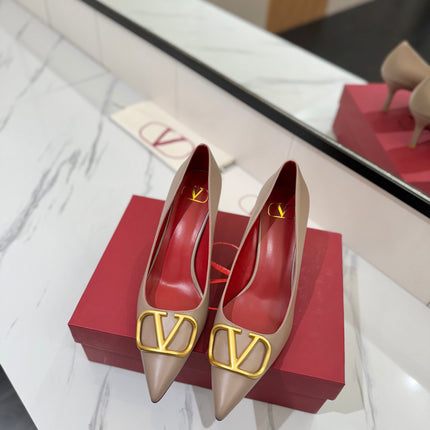 VALENTINO 26S HIGH HEELS 75 MM IN BEIGE SMOOTH CALFSKIN WITH GOLD HARDWARE