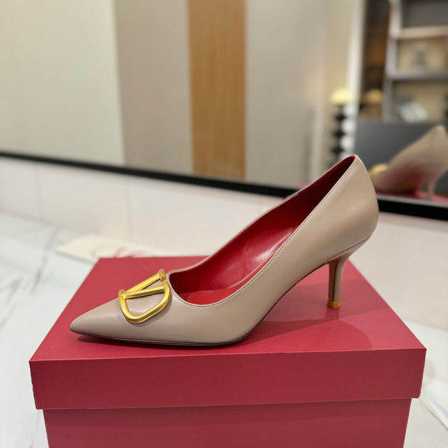 VALENTINO 26S HIGH HEELS 75 MM IN BEIGE SMOOTH CALFSKIN WITH GOLD HARDWARE