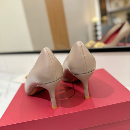 VALENTINO 26S HIGH HEELS 75 MM IN BEIGE SMOOTH CALFSKIN WITH GOLD HARDWARE