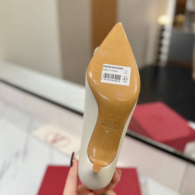 VALENTINO 26S HIGH HEELS 75 MM IN CREAM WHITE SMOOTH CALFSKIN WITH GOLD HARDWARE