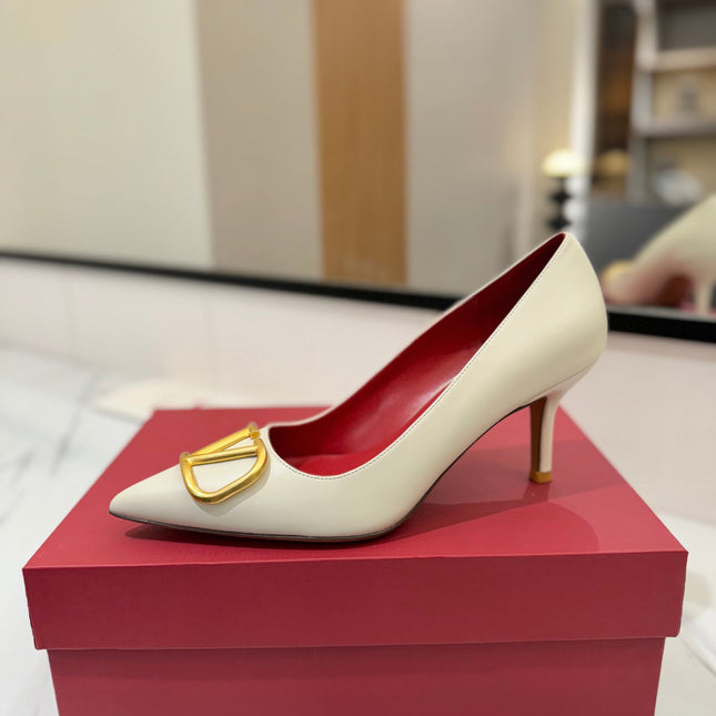 VALENTINO 26S HIGH HEELS 75 MM IN CREAM WHITE SMOOTH CALFSKIN WITH GOLD HARDWARE