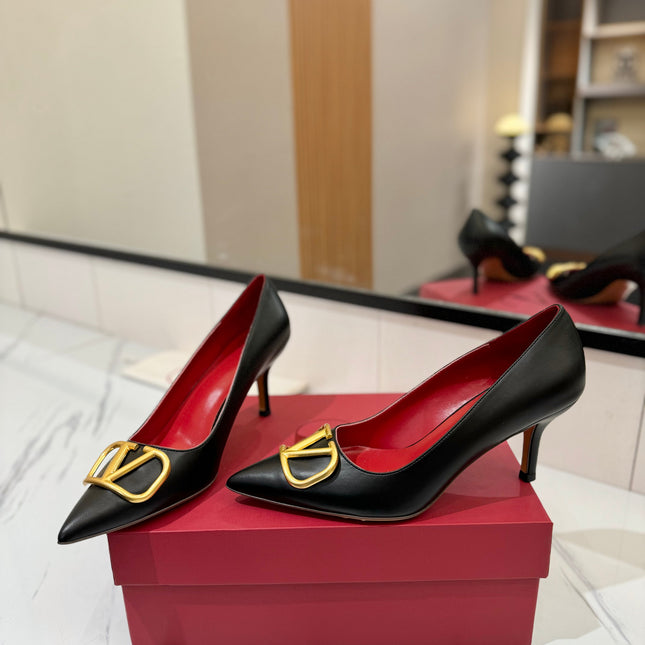 VALENTINO 26S HIGH HEELS 75 MM IN BLACK SMOOTH CALFSKIN WITH GOLD HARDWARE