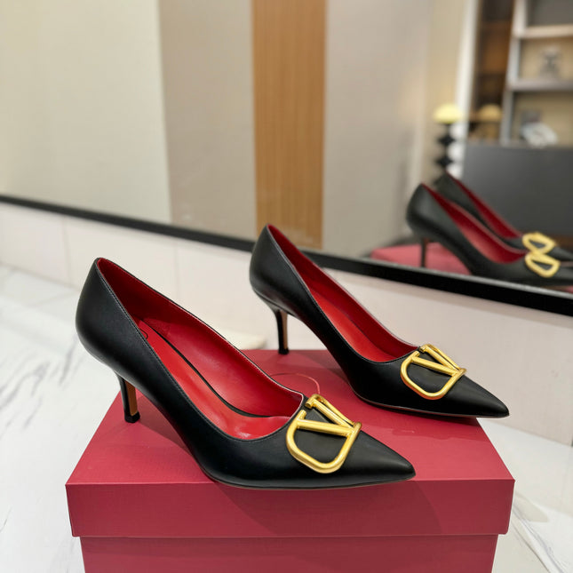 VALENTINO 26S HIGH HEELS 75 MM IN BLACK SMOOTH CALFSKIN WITH GOLD HARDWARE