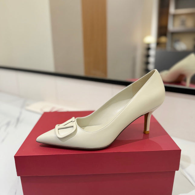 VALENTINO 26S HIGH HEELS 75 MM IN CREAM WHITE SMOOTH CALFSKIN