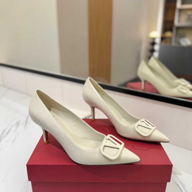 VALENTINO 26S HIGH HEELS 75 MM IN CREAM WHITE SMOOTH CALFSKIN