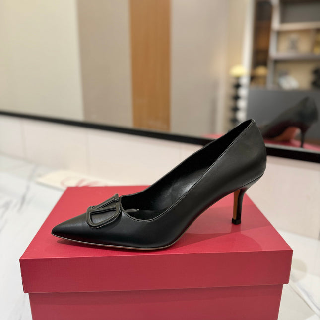 VALENTINO 26S HIGH HEELS 75 MM IN BLACK SMOOTH CALFSKIN