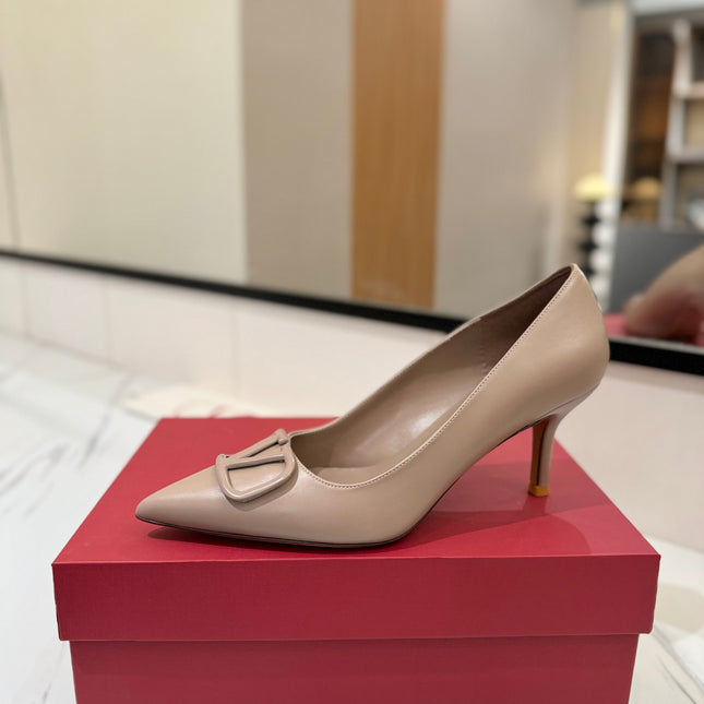 VALENTINO 26S HIGH HEELS 75 MM IN BEIGE SMOOTH CALFSKIN