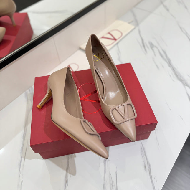 VALENTINO 26S HIGH HEELS 75 MM IN BEIGE SMOOTH CALFSKIN