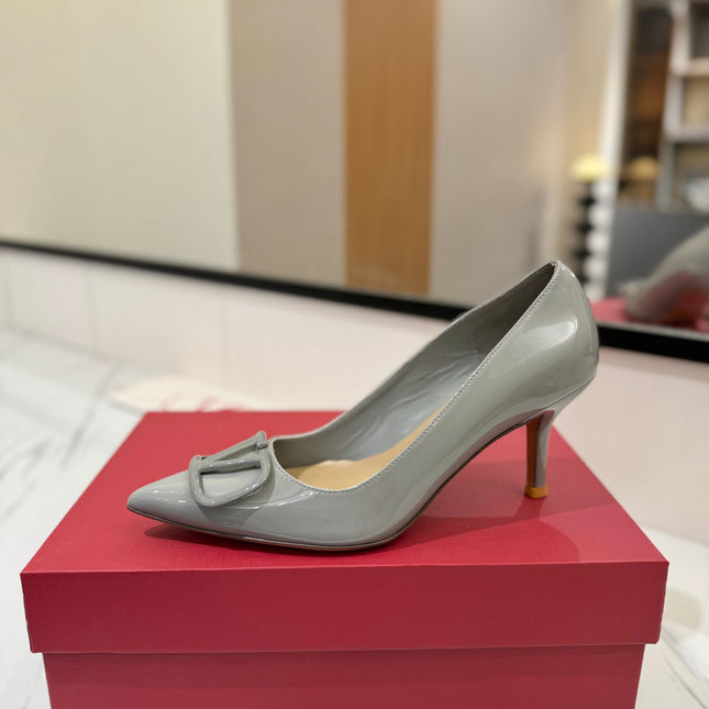 VALENTINO 26S HIGH HEELS 75 MM IN GREY PATENT CALFSKIN