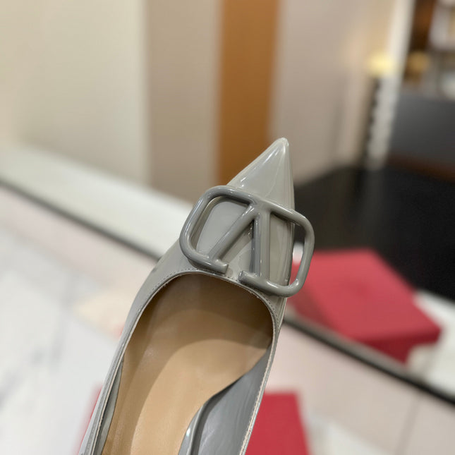 VALENTINO 26S HIGH HEELS 75 MM IN GREY PATENT CALFSKIN