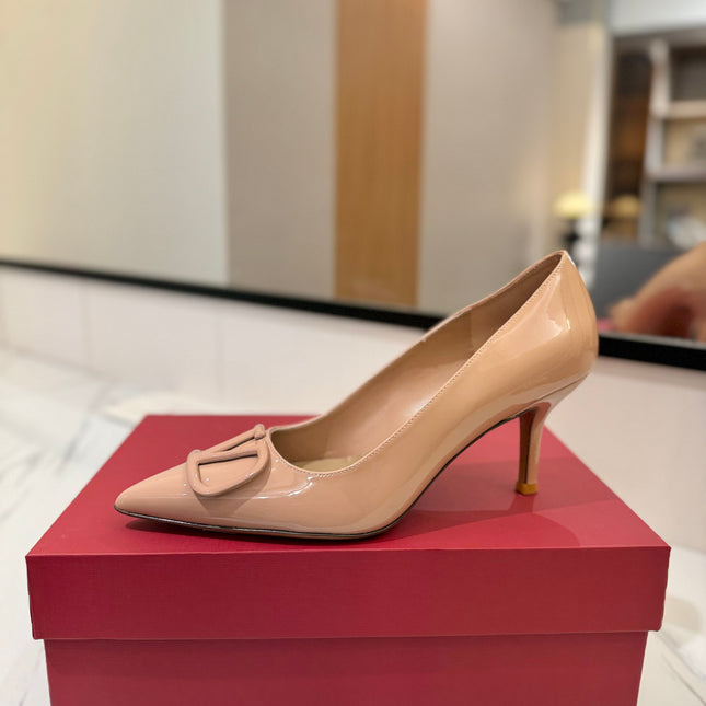VALENTINO 26S HIGH HEELS 75 MM IN NUDE PATENT CALFSKIN