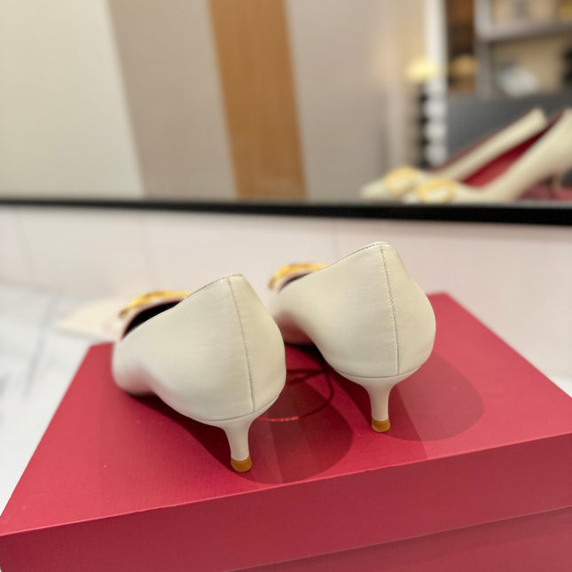 VALENTINO 26S HIGH HEELS 45 MM IN CREAM WHITE SMOOTH CALFSKIN WITH GOLD HARDWARE
